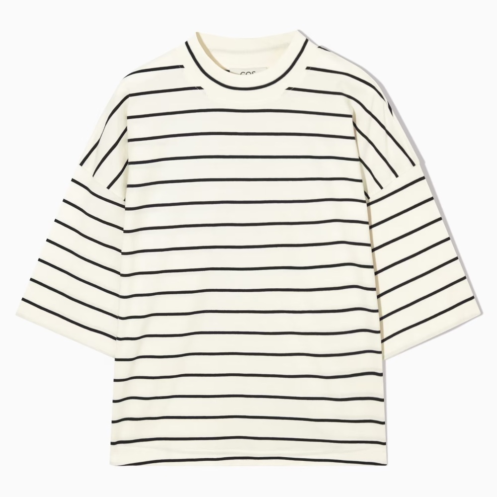 COS Cream and Black Striped Short Sleeve Tee